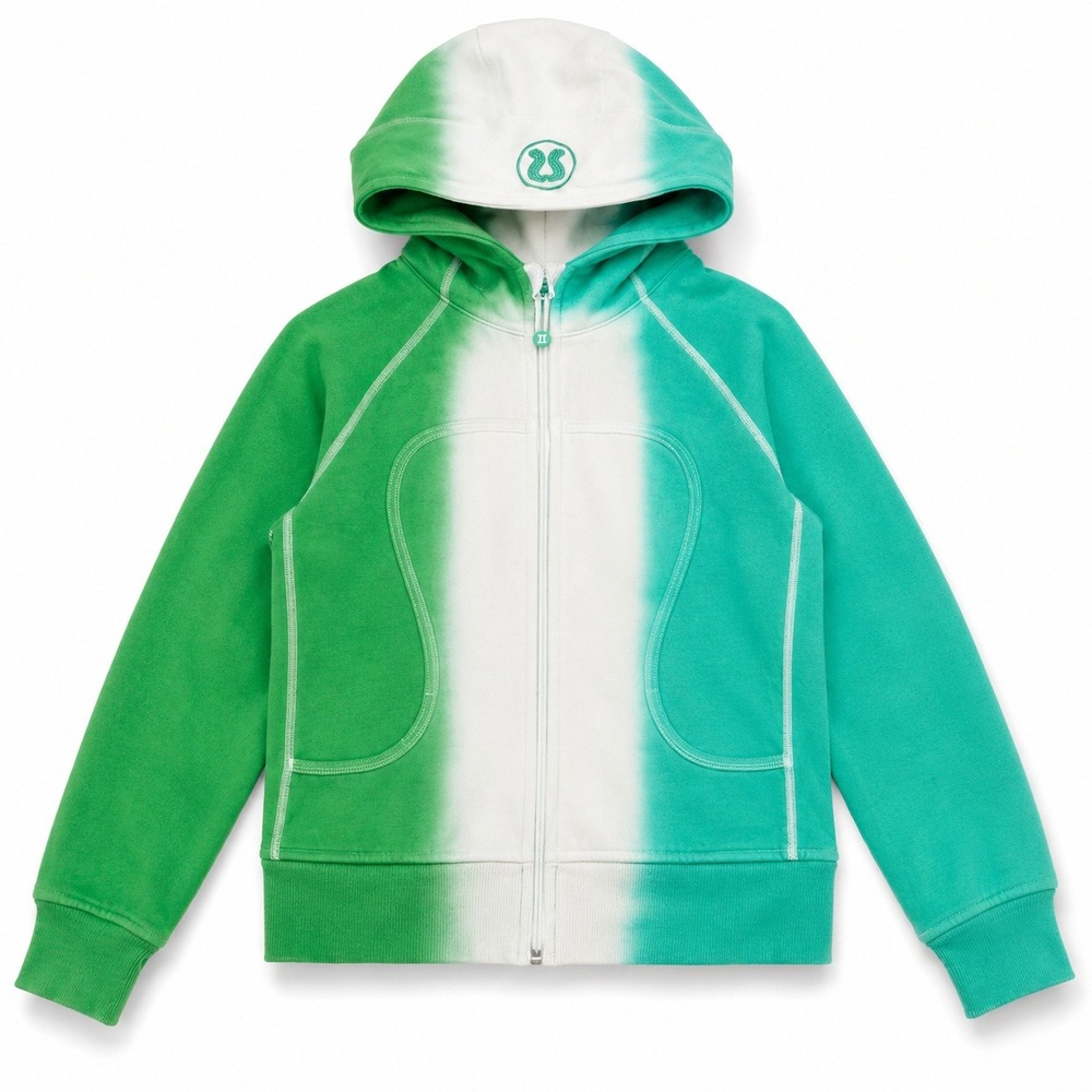 Lululemon Scuba Full Zip Hoodie Green Blue Tie Dye Fleece Womens Size 8